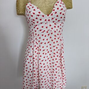 Express White and Red Heart Print Dress